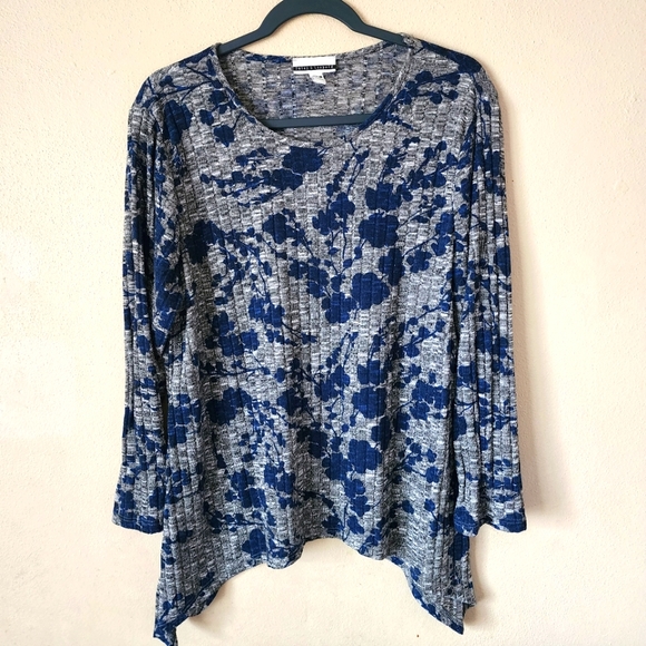 Jules & Leopold Gray Blue Geometric Long Sleeve Scoop Neck Blouse Size MP - Picture 1 of 4